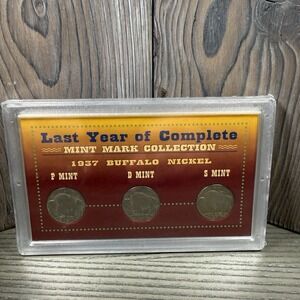 Last Year of Issue 1937 Buffalo Nickel Complete Mint Mark Collection 3pc Set